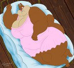 anthro bed belly big_breasts bloodshot_eyes breasts brown_body brown_fur buckteeth clothed clothing female fur furniture huge_breasts multicolored_body multicolored_fur navel_outline nightwear obese obese_anthro obese_female one_eye_closed overweight overweight_anthro overweight_female sandy's_treedome solo teeth thick_thighs two_tone_body two_tone_fur xxsparcoxx nickelodeon spongebob_squarepants sandy_cheeks mammal rodent sciurid tree_squirrel 2021 artist_name digital_media_(artwork) flat_colors