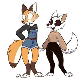 3_toes anthro arm_tuft barefoot big_glasses black_eyes bottomwear bra breasts chest_tuft choker clothing digitigrade dipstick_tail duo ear_piercing ear_ring eyebrows eyelashes eyewear feet female female/female fur glasses inner_ear_fluff jewelry leg_markings markings necklace orange_body orange_fur paws piercing ring_piercing round_glasses shorts shoulder_tuft tail tail_markings toes tuft underwear wearing_glasses white_body white_fur animatedmau other_side chloe_(animatedmau) rey_(animatedmau) arctic_fox canid canine canis fennec_fox fox mammal true_fox 2026 absurd_res hi_res