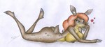 alternate_species anthro breasts butt female heart_symbol lying nipples nude on_front solo text sinaherib eliza_gardis deer mammal absurd_res english_text hi_res traditional_media_(artwork)