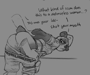 anthro clothing dialogue duo female female_anthro genitals looking_at_another looking_at_partner looking_back looking_back_at_another looking_back_at_partner male male/female mature_anthro mature_female military military_uniform roleplay soldier talking_to_another talking_to_partner text undressing_another undressing_partner uniform vulva warrior mootsider bear giant_panda mammal digital_drawing_(artwork) digital_media_(artwork) english_text monochrome