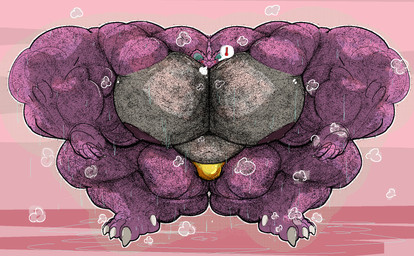 anthro big_muscles big_pecs blush bodily_fluids body_hair bulge clothing huge_muscles huge_pecs hyper hyper_muscles hyper_pecs male muscular muscular_arms musk nipples pecs solo speedo standing steam sweat swimwear thick_arms thick_thighs halftonhalfshell nintendo pokemon generation_1_pokemon nidoking pokemon_(species) hi_res