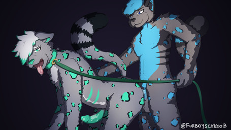 anthro bodily_fluids collar dominant dominant_male drooling duo from_behind_position leash leash_pull male male/male saliva sex submissive submissive_male furboyschkoob aster_(darai) fuzz_(fuzzball) felid mammal pantherine snow_leopard 16:9 absurd_res hi_res widescreen