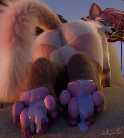 anthro balls beach big_balls big_butt bodily_fluids butt chair claws cum cum_on_feet cum_on_furniture feet foot_fetish foot_focus foot_play fur furniture genital_fluids genitals hair hindpaw huge_balls light looking_back male nude on_furniture open_mouth pawpads paws presenting presenting_hindquarters raised_tail rear_view smile soles solo sunlight tail teeth toe_claws toes tongue tongue_out skarrfox_(artist) skarrfox canid canine fox mammal absurd_res blender_(artwork) blender_cycles_(artwork) digital_media_(artwork) hi_res