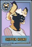 anthro card card_template ear_piercing facial_piercing female lip_piercing nose_piercing one_eye_obstructed piercing pigtails raglan_shirt skipper_hound smile solo trample_path craft_rabbit_(artist) patchfix_fox_(artist) african_wild_dog canid canine mammal half-length_portrait hi_res portrait