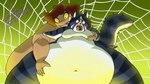 anthro belly_grab blue_body blue_fur blush breast_grab breasts brown_body claws duo fat_arms female fluffy fluffy_tail food fur hair hand_on_breast licking licking_lips male male/female morbidly_obese multiple_pupils navel obese overweight pizza red_hair spider_web striped_body stripes tail tarantela_latreille teeth thick_thighs tongue tongue_out white_body white_fur yellow_eyes antares_alexanyel shenzel_(shenzel) arachnid arthropod domestic_cat felid feline felis mammal mygalomorph spider tarantula 16:9 hi_res widescreen