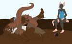 anthro clothing female group looking_at_another male mud mud_wrestling speedo swimwear wrestling purplelimeade ferin_(kelaiah) mammal murid murine mustelid musteline otter rat rodent stoat true_musteline weasel hi_res