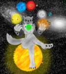 4_fingers alternate_color anthro biped crossed_legs female fingers juggling macro planet sitting_on_planet solar_system solo space sun tail terra_macro aerowyld sedsone bandai_namco digimon fan_character canid canine digimon_(species) mammal renamon 2012 hi_res