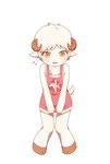anthro apron apron_only blush bodily_fluids bovid caprine child clothing female fur goat hair hi_res hooves horn koshinism mammal orange_eyes pixiv_id_19864544 red_apron red_clothing scut_tail short_tail simple_background solo sweat sweatdrop tail white_background white_body white_fur white_hair yagi-chan_(moranium) young young_anthro young_female