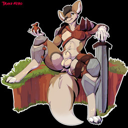 animal_genitalia anthro armor balls bodily_fluids fantasy fur genital_fluids genitals hair holding_object looking_at_viewer male melee_weapon nude penis precum presenting presenting_penis sheath simple_background solo sword weapon featheryboy trash_hero canid canine canis coyote mammal 1:1 aliasing binary_drawing digital_drawing_(artwork) digital_media_(artwork)