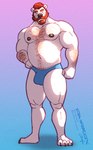 anthro arm_hair beard belly belly_hair body_hair bulge chest_hair clothing facial_hair hair male musclegut muscular navel nipples red_hair solo speedo standing swimwear amarox rodric_(amarox) bear mammal polar_bear ursine absurd_res digital_drawing_(artwork) digital_media_(artwork) hi_res