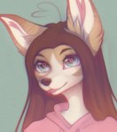 anthro blep brown_hair clothed clothing countershade_face countershading fur green_background hair heart_eyes heart_symbol hoodie pink_clothing pink_hoodie pink_topwear simple_background solo tan_body tan_fur tongue tongue_out topwear white_body white_fur yshanii cotton_(yshanii) canid canine canis dingo mammal 2024 digital_drawing_(artwork) digital_media_(artwork) hi_res