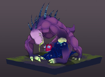 4_eyes 4_fingers 4_toes all_fours ambiguous_penetration armor ass_up biceps big_breasts big_butt biped blue_body blush bodily_fluids breast_rest breasts butt claws clothing drooling duo erection feet female female_penetrated feral feral_penetrating fingers genitals headgear heart_symbol helmet huge_breasts humanoid_penetrated knot looking_pleasured male male/female male_penetrating multi_eye muscular muscular_feral muscular_male narrowed_eyes open_mouth penetration penis purple_body quadruped saliva sex sharp_teeth short_tail skinsuit smile spikes tail teeth thick_thighs tight_clothing toe_claws toes vein veiny_penis cykablyatboi risk_of_rain acrid_(risk_of_rain) huntress_(risk_of_rain) alien humanoid scalie 2023 full-length_portrait hi_res portrait
