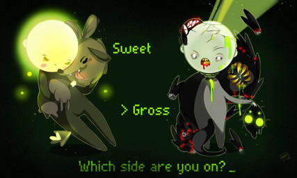 blood bodily_fluids cursor flat_chested group male plushie rabbit_plushie text keiiros swat_awesome_edition bulb_boy moth_dog_(bulb_boy) arachnid arthropod canid canine canis domestic_dog humanoid insect lepidopteran mammal monster moth spider 2015 english_text hi_res
