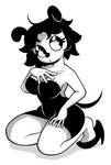 4_fingers anthro big_breasts black_hair breasts clothing collarbone cute_fangs dress eyelashes fangs female fingers footwear glistening_eyelids hair heelpop high_heels kneeling looking_aside loose_footwear shoes solo teeth noogatdelight_(artist) betty_boop_(series) paramount_pictures betty_boop canid canine canis domestic_dog mammal black_and_white hi_res monochrome