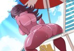 anthro beach_chair beach_umbrella big_butt bodily_fluids breasts butt cloud female freckles hair nude outdoor_nudity outside parasol purple_body purple_hair purple_skin solo suntan sweat sweatdrop tan_line text thick_thighs under_shade wide_hips laundrymom deltarune undertale_(series) susie_(deltarune) reptile scalie 2021 absurd_res hi_res url