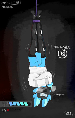 asphyxiation bdsm bondage bound breath clothing gameplay_mechanics gas_mask inverted_suspension latex latex_clothing legwear male mask restraints rope rope_bondage solo straitjacket struggling submissive submissive_male suspension suspension_bondage text thigh_highs tight_clothing upside_down keltet37 canid canine mammal absurd_res english_text hi_res