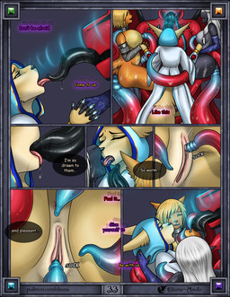5_fingers anal anal_penetration anthro anthro_on_anthro anthro_penetrated anthro_penetrating anthro_penetrating_anthro anus bald big_breasts big_ears big_tail biped black_border black_nails black_tongue blonde_hair blue_clothing blue_nails blue_topwear bodily_fluids border breasts brown_eyes butt clitoral_hood clitoral_sucking clitoris close-up clothed clothing collar colored_nails cum cum_on_butt cum_on_face eyes_closed female female/female female_penetrated fingers french_kissing fur genital_fluids genitals gesture glowing grey_body group hair hand_gesture hand_holding hand_on_back happy hood horn hypnosis hypnotic_eyes kissing licking_tongue long_hair long_tongue looking_at_another low-angle_view magic_clothing male male/female male_penetrating male_penetrating_female medium_hair metal_collar mind_control muscular muscular_male nails narrowed_eyes nipple_fetish nipple_play nipple_suck nude open_mouth oral oral_penetration penetration pink_anus pink_vulva rear_view red_body saliva sex side_view simple_background size_difference smile solo speech_bubble sucking tail tan_body tan_fur tentacle_in_ass tentacle_penetration tentacle_sex tentacles text tongue tongue_out topwear tuft vulva white_clothing white_eyes white_hair wings worm's-eye_view yellow_body eliana-asato mythology ilria ker melony_(eliana-asato) canid canine dragon felid fennec_fox fox mammal mythological_creature mythological_scalie reptile scalie tentacle_creature true_fox 2025 comic digital_media_(artwork) english_text hi_res multiple_scenes