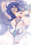 4_toes barefoot big_breasts blue_eyes blue_hair breasts cat_tail claws curvy_figure feet female fur hair long_hair navel open_mouth paws solo teeth thick_thighs toes voluptuous white_body white_fur wide_hips tovio_rogers capcom darkstalkers felicia_(darkstalkers) animal_humanoid cat_humanoid domestic_cat felid felid_humanoid feline feline_humanoid felis humanoid mammal mammal_humanoid hi_res signature