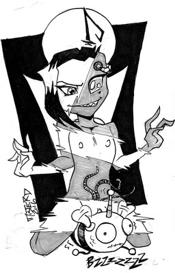 black_hair clitoris crotch_tentacles disguise duo female flat_chested genitals grin hair humanoid_genitalia humanoid_vulva irken_teeth machine nipples not_furry nude simple_background smile straddling tentacles vulva white_background mister_d invader_zim nickelodeon tak_(invader_zim) alien alien_humanoid arthropod bee humanoid hymenopteran insect irken robot 2016 greyscale hi_res monochrome traditional_media_(artwork)
