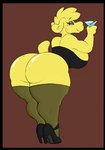 alcohol anthro beverage big_breasts big_butt blue_eyes breasts butt clothing cocktail_glass container cup drinking_glass female footwear glass glass_container glass_cup high_heels huge_butt legwear rear_view shoes simple_background solo stockings thick_thighs thigh_highs thigh_stockings wide_hips delfucko goatonomous miss_b camelid mammal hi_res