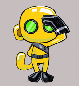 ambiguous_gender anthro belt clothing eyewear gesture glistening glistening_body glistening_clothing gloves goggles hand_behind_back handwear latex latex_clothing latex_skinsuit mask raised_arm salute simple_background skinsuit solo tail tight_clothing owy bloons_tower_defense ninja_kiwi glue_gunner haplorhine mammal monkey primate