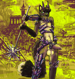anthro fantasy fantasy_armor genitals morning_star_(weapon) nude penis shards solo swinging_penis swinging_weapon weapon cool. patton_(tasla_venhyle) mammal mustelid musteline stoat true_musteline weasel 2025 hi_res