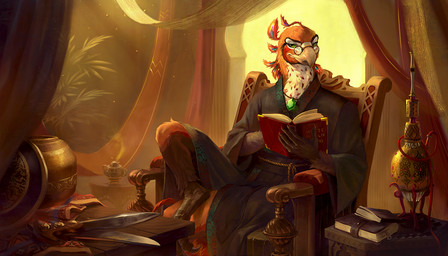 anthro avian_feet beak blue_eyes book cere_(anatomy) chair clothed clothing dagger eyewear feathers feet furniture glasses green_eyes inside jewelry male melee_weapon middle_eastern_architecture necklace orange_body orange_feathers red_body red_feathers sitting solo talons toes weapon white_body white_feathers alsares avian bird 2020 digital_media_(artwork) digital_painting_(artwork) painting_(artwork)