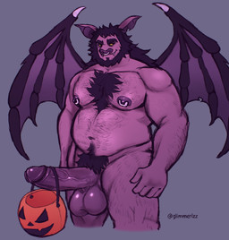 anthro balls bat_ears beard big_balls big_penis body_hair chest_hair chest_tuft dark_hair erection facial_hair facial_piercing fangs foreskin fur genitals glans hair halloween_decoration happy_trail holidays humanoid_genitalia humanoid_penis long_hair male musclegut muscular muscular_male navel nose_piercing nose_ring nude nude_anthro nude_male pecs penis piercing pubes ring_piercing simple_background smile solo spread_wings teeth tuft vein veiny_penis wings yellow_sclera glimmerizz halloween glimmer_(glimmerizz) bat mammal microbat yangochiropteran absurd_res hi_res