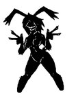 anthro black_body breasts eyeless featureless_breasts featureless_feet feet female gesture hair hand_gesture open_mouth scary short_hair simple_background solo thick_thighs v_sign white_background wide_hips unprocessedbun ghost lagomorph leporid mammal rabbit shadow_creature sleep_paralysis_demon spirit black_and_white monochrome