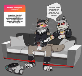 anthro bdsm blush bodily_fluids bondage bound clothing cum duct_tape duo footwear furniture gag genital_fluids genitals interrogation male male/male penile penis restraints rope rope_bondage sex_toy simple_background sofa submissive tape text toeless_footwear vibrator vibrator_on_penis mrpawpaw epic_games fortnite ngl edge fletcher_kane wendell_(fortnite) canid canine canis mammal wolf digital_media_(artwork) english_text hi_res
