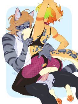 anthro anthro_on_anthro anthro_penetrated anthro_penetrating anthro_penetrating_anthro big_breasts bottomwear bra breasts brown_hair butt clothing duo eyewear eyewear_only face_in_breasts feet female from_front_position glasses glasses_only hair male male/female mastery_position multicolored_hair nude pants pawpads penetration penile penile_penetration penis_in_vagina rainbow_hair rectangular_glasses sex sports_bra torn_bottomwear torn_clothing torn_pants underwear vaginal vaginal_penetration wearing_glasses yoga_pants littlesheep enreeu lucian_(shycyborg) domestic_cat felid feline felis mammal serval hi_res