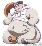 anthro balls belly blush bottomless clothed clothing dessert doughnut erection food foreskin frosting fur genitals hoodie male overweight overweight_male pastry penis solo sprinkles topwear white_body white_fur 96panda lifewonders tokyo_afterschool_summoners behemoth_(tas) monster hi_res