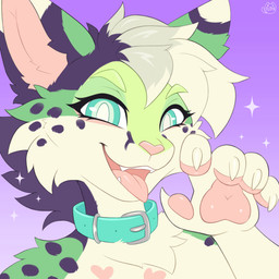 5_fingers anthro black_markings cheek_tuft claws collar collar_only eyebrows eyelashes facial_tuft fangs female fingers fur green_body green_eyebrows green_eyes green_fur hair heart_(marking) looking_at_viewer markings multicolored_body multicolored_fur multicolored_hair nude open_mouth open_smile pawpads pink_nose pink_pawpads pink_tongue pupils short_hair smile solo tan_body tan_fur teeth tongue tongue_out tuft white_pupils eloya_art felid feline mammal 1:1 colored digital_drawing_(artwork) digital_media_(artwork) hi_res