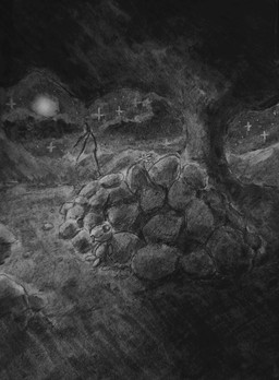 flower grave plant plushie rock sky star starry_sky tree zero_pictured tangerinefox casualties:_unknown 2026 absurd_res chalk_(artwork) charcoal_(artwork) graphite_(artwork) greyscale hi_res monochrome traditional_media_(artwork)