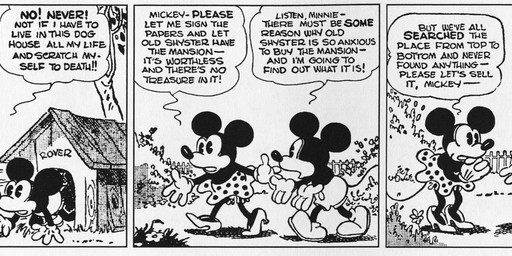4_fingers anthro bottomwear clothed clothing dialogue female fingers footwear gloves group handwear high_heels male open_mouth outside pants question_mark shoes skirt tail text trio floyd_gottfredson walt_disney_(artist) disney mickey_mouse minnie_mouse uncle_mortimer mammal mouse murid murine rodent 1930 20th_century absurd_res ancient_art black_and_white dated english_text hi_res long_image monochrome signature wide_image