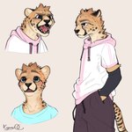 angry anthro arm_warmers armwear blue_eyes blush clothing hoodie male solo topwear unsavoryimpcat cheetah felid feline mammal 1:1 2023 digital_media_(artwork) hi_res multiple_images