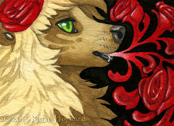 ambiguous_gender black_nose feral green_eyes solo katie_hofgard brown_hyena hyena mammal 2015 traditional_media_(artwork)