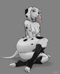 5_toes anthro areola big_butt black_nose breasts butt eyebrows feet female fingers genitals humanoid_feet looking_at_viewer medium_breasts nipples pink_areola pink_nipples plantigrade pussy simple_background solo stain toes wide_hips antira 101_dalmatian_street 101_dalmatians disney dolly_(101_dalmatians) canid canine canis dalmatian domestic_dog mammal 2022 absurd_res digital_media_(artwork) hi_res