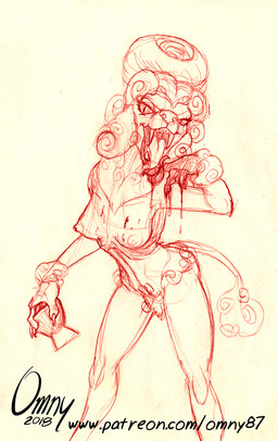 anthro blood bodily_fluids breasts container cup fangs female licking long_tongue looking_at_viewer nipples solo teeth text tongue tongue_out omny87 canid canine canis domestic_dog mammal poodle vampire monochrome traditional_media_(artwork) url