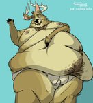 anthro antlers belly belly_hair belly_overhang body_hair briefs chest_hair clothing facial_hair fatpad hooves horn looking_down love_handles male moobs morbidly_obese mustache obese obese_male overweight overweight_male text thick_thighs tighty_whities underwear white_briefs white_clothing white_underwear southernyote deer mammal new_world_deer white-tailed_deer absurd_res english_text hi_res