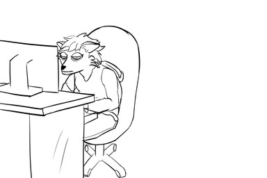 ambiguous_gender anthro big_bulge blush breathing bulge clenched_teeth clothing computer eating electronics hoodie humor inner_ear_fluff narrowed_eyes solo sweater teeth tight_clothing tired topwear tuft zync mammal 2d_animation 3:2 animated animated_gif monochrome short_playtime