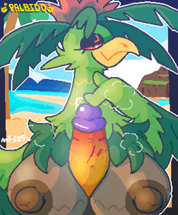 beach beak between_breasts big_breasts breast_play breasts brown_nipples female feral genitals looking_at_viewer male male/female nipples outside palmorph penis poking_penis sex solo titfuck touching_penis matchesyashi palworld pocketpair avian pal_(species) palumba 2025