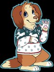 ambiguous_gender anthro blue_eyes blue_outline bottomless brown_body brown_fur brown_nose christmas_clothing christmas_sweater christmas_topwear clothed clothing digitigrade feet floppy_ears fur gesture grey_sclera handpaw hindpaw holidays lop_ears markings outline pawpads paws pink_pawpads purple_inner_ear semi-anthro simple_background smile snout solo sweater tail tan_body tan_fur topwear transparent_background waving waving_at_viewer white_markings sebdoggo christmas fuchsia_(fuchsianess) beagle canid canine canis domestic_dog herding_dog hunting_dog mammal mixed_breed pastoral_dog scent_hound welsh_corgi 2013 aliasing alpha_channel digital_drawing_(artwork) digital_media_(artwork) flat_colors low_res microsoft_paint_(artwork) female_(lore)