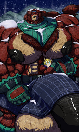 anthro balls bard belt big_balls big_muscles big_pecs big_penis black_nipples black_penis blonde_hair bottomwear brown_hair carrying_another chest_tuft clothed clothing duo eyewear fingerless_gloves genitals glasses gloves green_kerchief green_neckerchief hair half-erect handwear huge_balls huge_muscles huge_pecs huge_penis hyper hyper_balls hyper_genitalia hyper_muscles hyper_pecs hyper_penis kerchief kilt looking_at_viewer male muscular neckerchief neckwear nipples no_underwear pecs penis scarf size_difference smile snow snowing topless tuft vein veiny_penis bobert lorank scottio bear equid equine horse mammal 2018 3:5 hi_res
