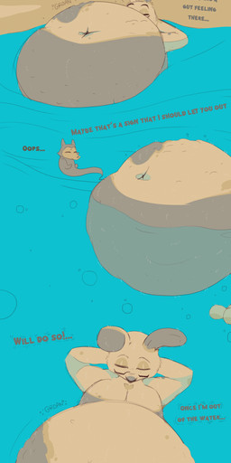 abdominal_bulge age_difference air_bubble anthro belly_overhang bubble cloud digestion digestion_noises duo ears_up exclamation_point eyes_closed fatal_vore fur grey_body grey_fur male navel obese obese_anthro obese_male overweight overweight_anthro overweight_male rumbling_stomach sea shocked talking_to_prey talking_to_self tan_body tan_fur vore water afraart ben-bun_(afraart) greg_(afraart) canid canine canis ghost lagomorph leporid mammal rabbit spirit wolf absurd_res hi_res