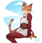 anthro corset_belt female girdle green_eyes one_eye_closed one_piece_suit sitting smile solo whiskers sailor_kiki domestic_cat felid feline felis mammal 2022 digital_media_(artwork) hi_res