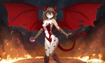 alternate_species anthro bat_wings biped blue_eyes bottle breasts brown_hair cleavage clothed clothed_anthro clothed_female clothing container female fingers front_view fur hair holding_bottle holding_container holding_object horn looking_back markings membrane_(anatomy) membranous_wings navel pose red_horn red_tail red_wings skimpy smile solo spade_tail spots spotted_body spotted_fur spotted_markings spotted_tail spread_wings standing tail tail_markings text wings conditional_dnp narikusha tom_fischbach twokinds kathrin_vaughan canid canine felid hybrid keidran mammal pantherine succubus 2025 absurd_res digital_media_(artwork) english_text hi_res
