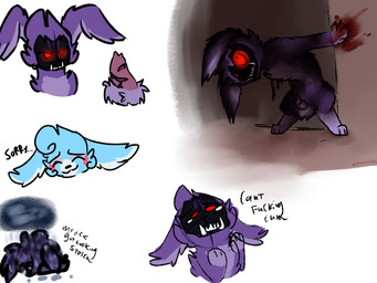 angry animal_genitalia animal_penis anthro balls blood bodily_fluids circumcised duo fluffy fluffy_balls fur genitals glowing glowing_eyes horror_(theme) humor lagomorph_penis male missing_arm penis purple_body purple_fur raining red_eyes scar scary sexual_frustration sharp_fangs sharp_teeth teeth mineash five_nights_at_freddy's five_nights_at_freddy's_2 scottgames withered_bonnie_(fnaf) lagomorph leporid mammal rabbit 4:3