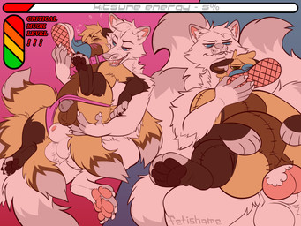 anthro asphyxiation breath clothing duo footwear game_ui knot male male/male panting plushie shoe_sniffing shoes sniffing sniffing_clothes stuffing transformation fetishame morokai canid canine fox mammal 4:3 absurd_res hi_res