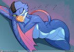 anthro beak blue_body blue_scales breasts butt female membrane_(anatomy) nude scales solo chrysalisdraws capcom monster_hunter bird_wyvern gypceros 2023